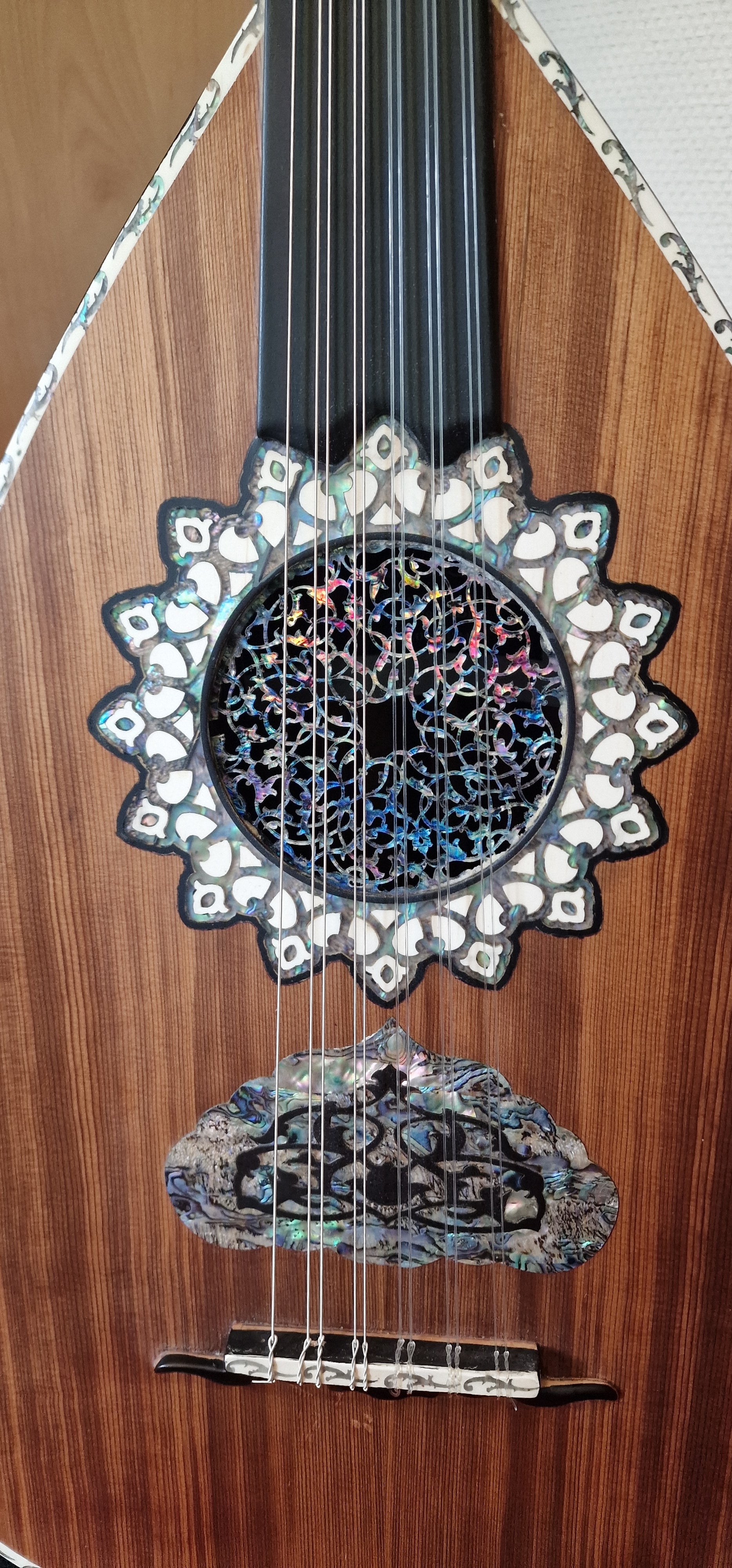 Handmade decorations with shiny white and blue shells